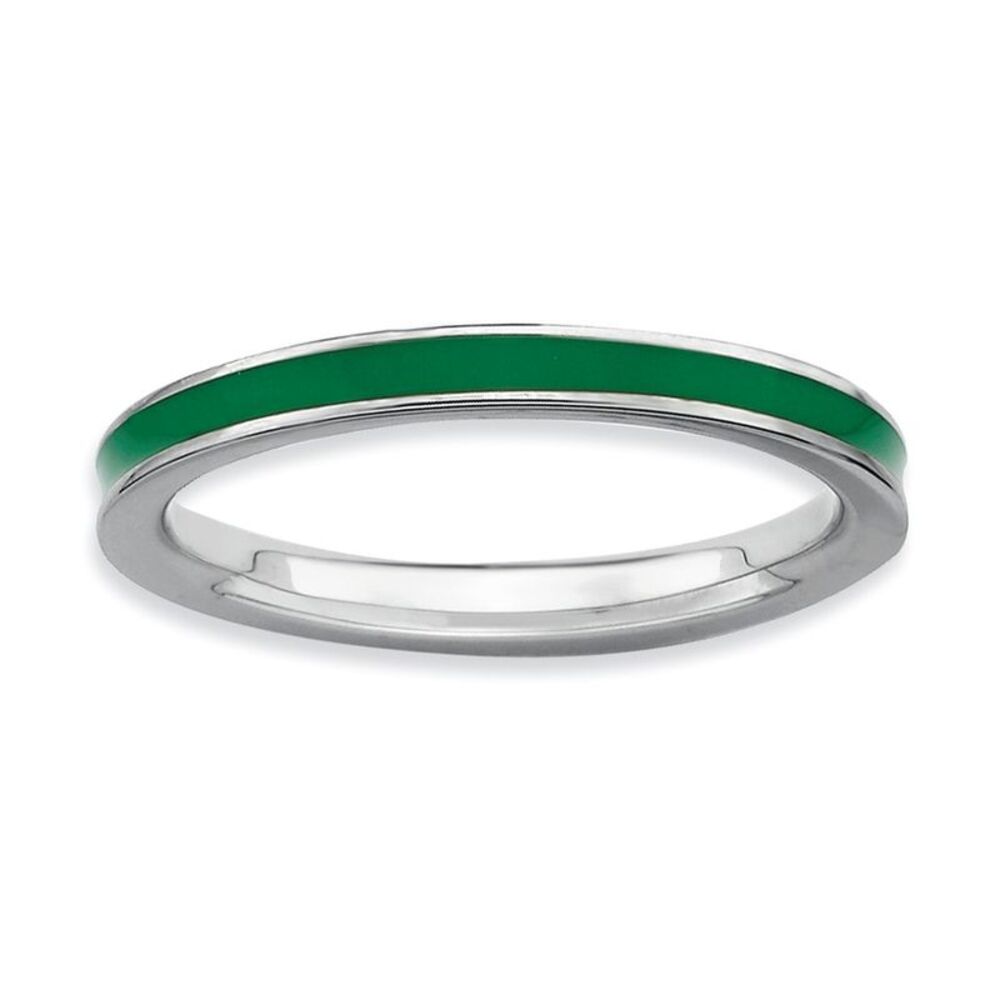 2.25mm Sterling Silver Stackable Green Enameled Band Size 10